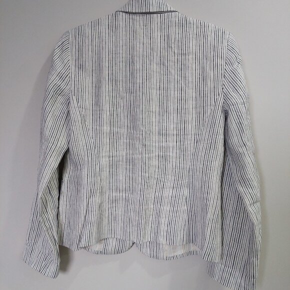 Anthropologie Cartonnier 100% linen Navy White Beachy Pin Stripe blazer, Sz 6 - Picture 3 of 10